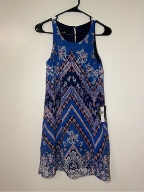 By & By Blue Floral Chevron Sleeveless Summer Dress